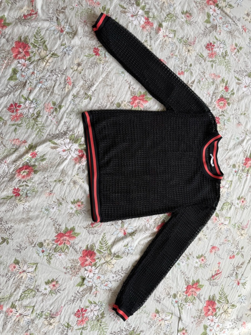 Zara Black Crewneck Sweater with Pink and Coral Trim